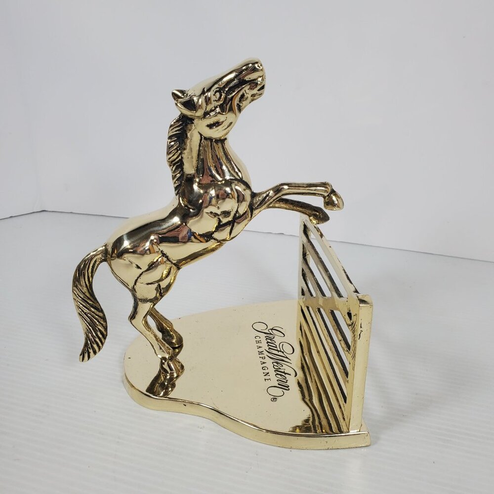 Vintage Great Western Champagne Brass Rearing Horse Figurine Equestrian Bar Deco